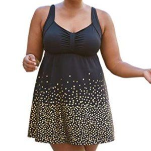 Nwt Gold Dot Border Retro Look Swimdress Swimsuits For All Modest